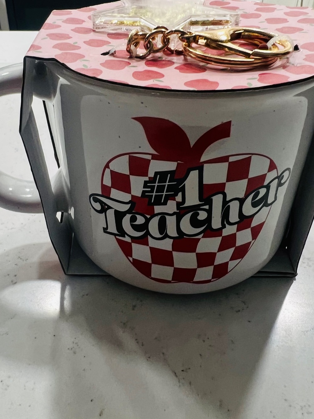 Ceramic Tea/Coffee Mug with Red Apple Number 1 Teacher and Charm
